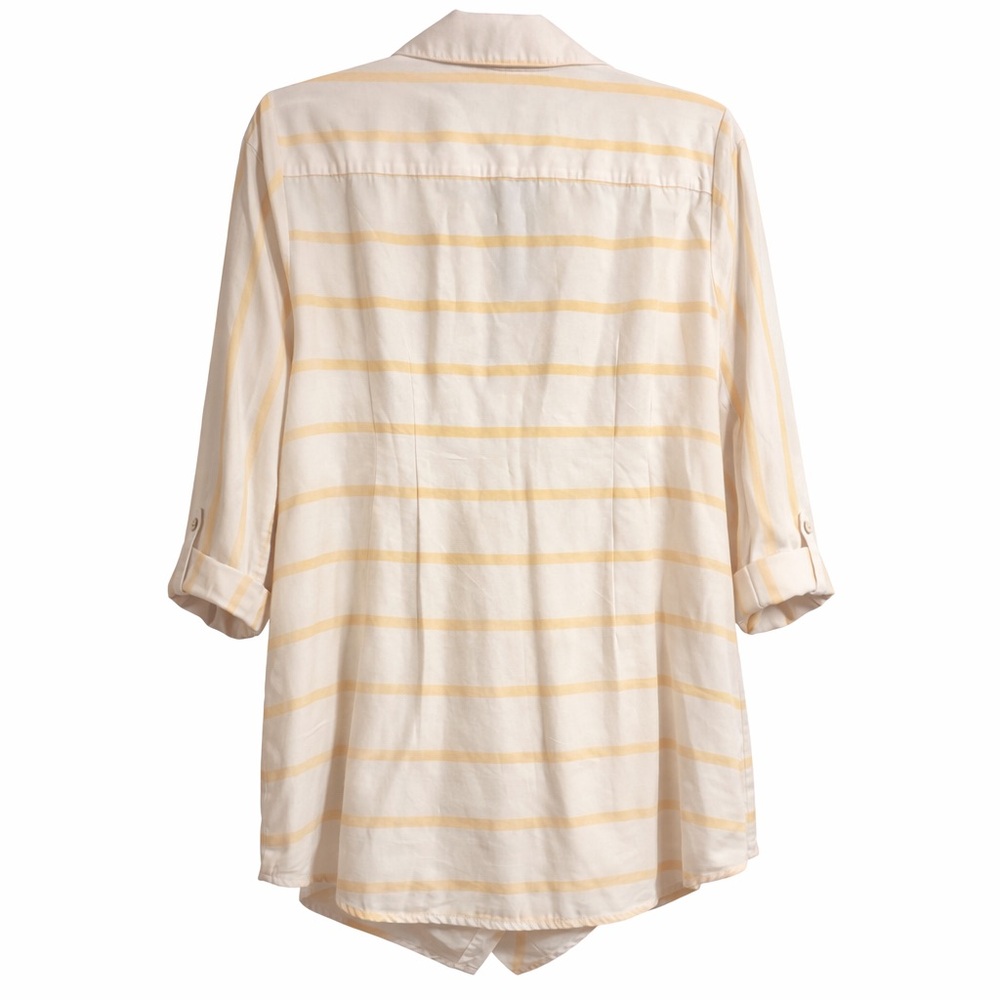 Soft Surroundings Striped Tunic Top Large Yellow Cream Asymmetrical Button - Picture 2 of 8